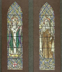 Entwurf für Buntglasfenster, die St. Patrick und St. Bridget in der Kapelle der schottischen Heiligen in Fort Augustus Abbey, Loch Ness, 1919 darstellen